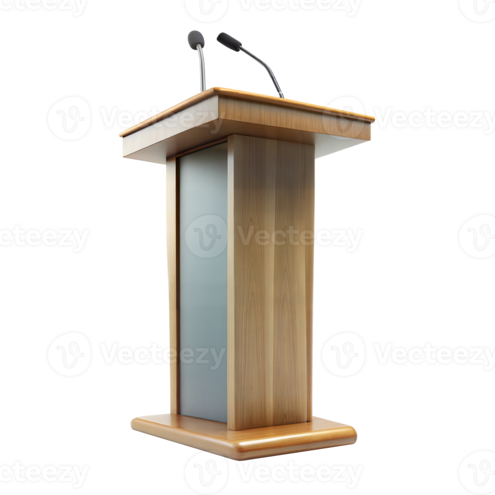 Modern Wooden Podium With Microphones on a Transparent Background png