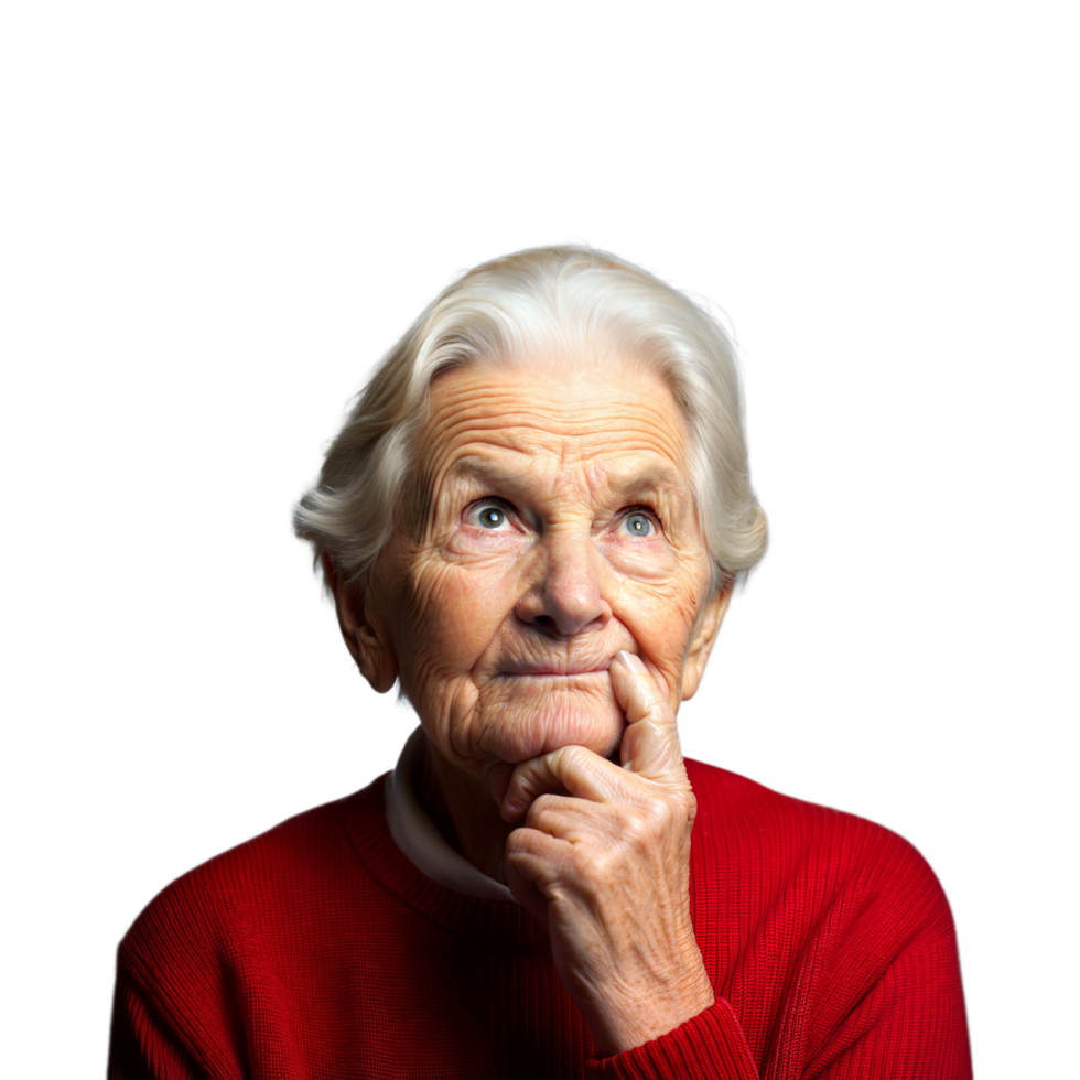 Elderly Woman in Red Sweater Deep in Thought With a Transparent Background png