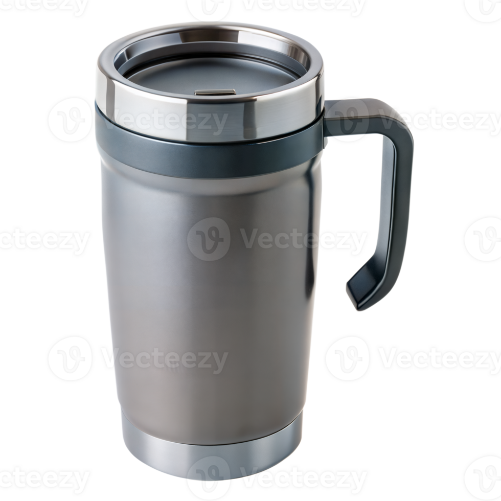 Stainless Steel Travel Mug With Handle and Lid Isolated on Transparent Background png