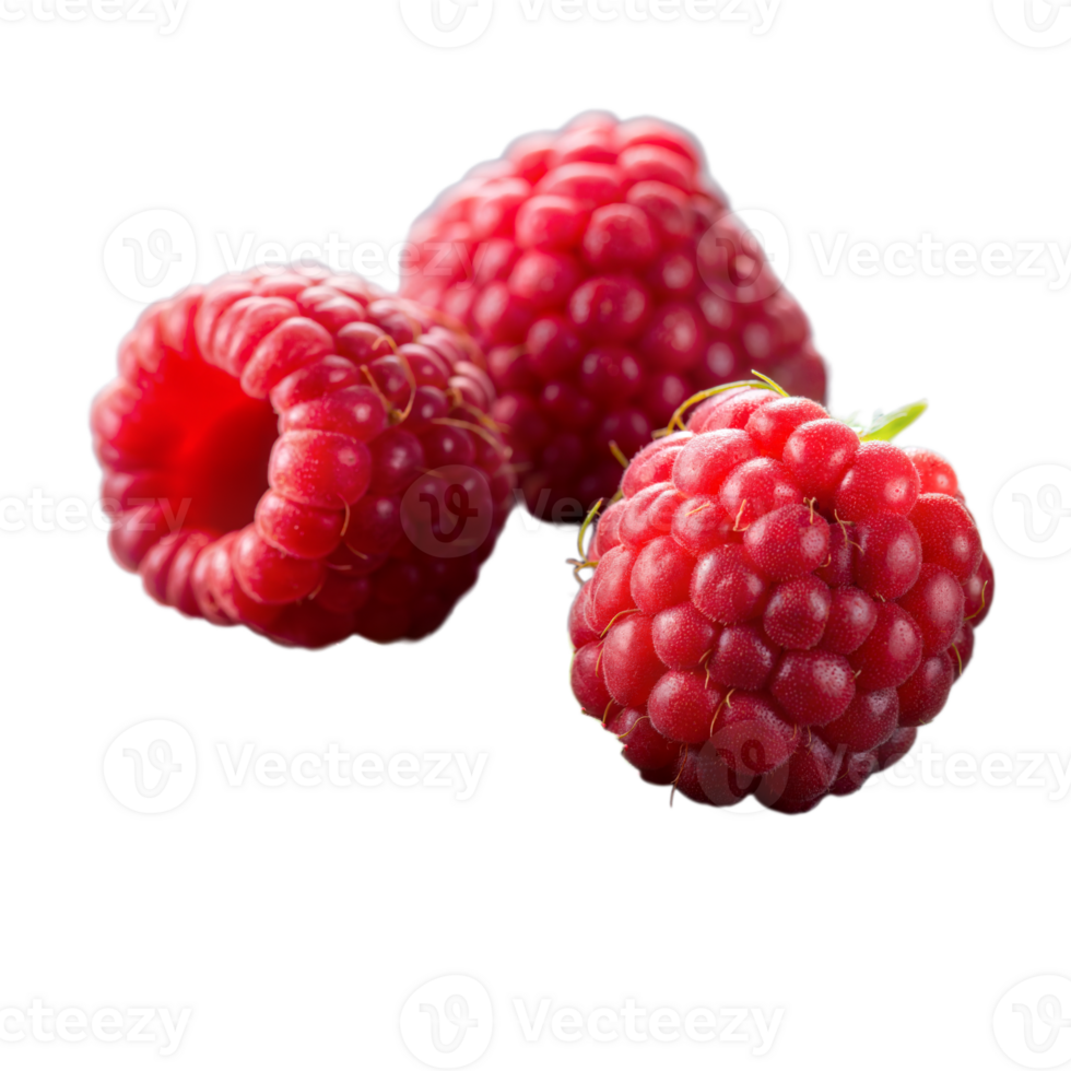 Ripe Red Raspberries Isolated on a Transparent Background Reflecting Freshness png