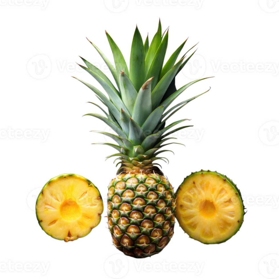 Whole Pineapple and Cross-Section Slices on a Transparent Background png