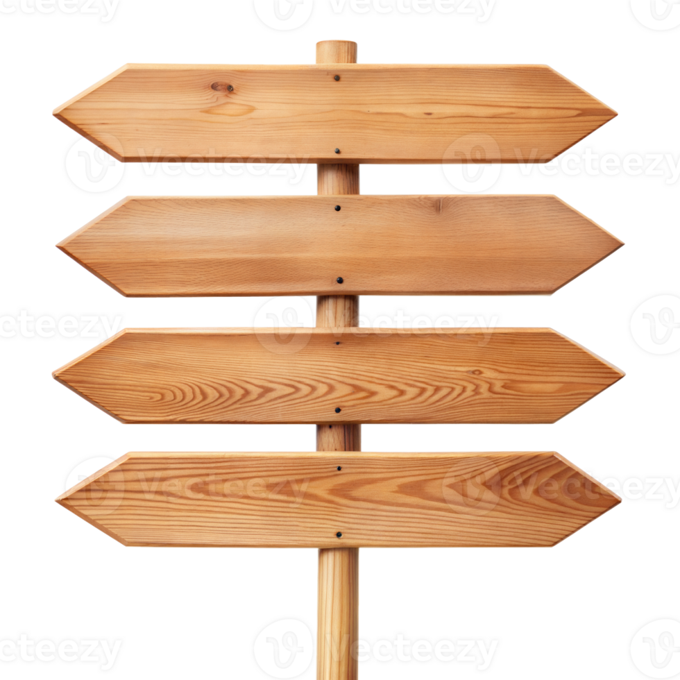 Wooden Directional Signposts on a Post Against a Transparent Background png