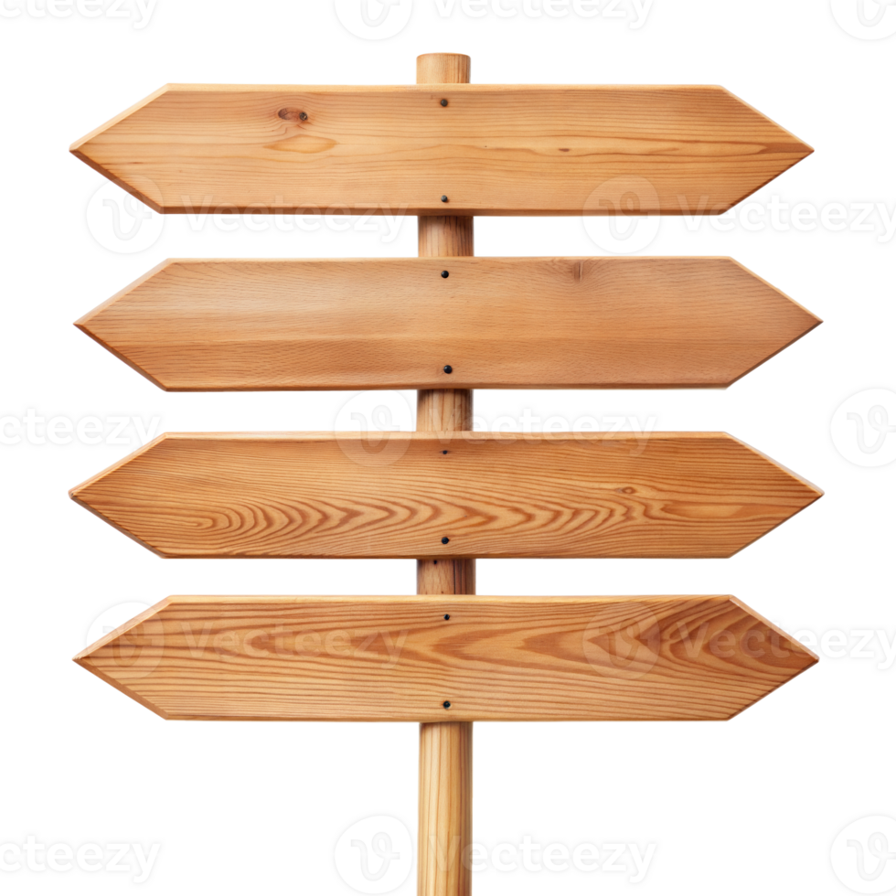 trä- riktnings skyltar på en posta mot en transparent bakgrund png