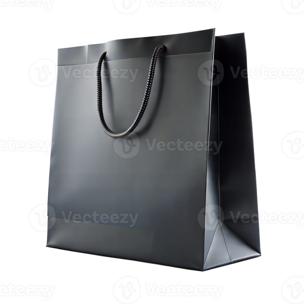Elegant Black Shopping Bag With Sleek Rope Handles on Transparent Background png