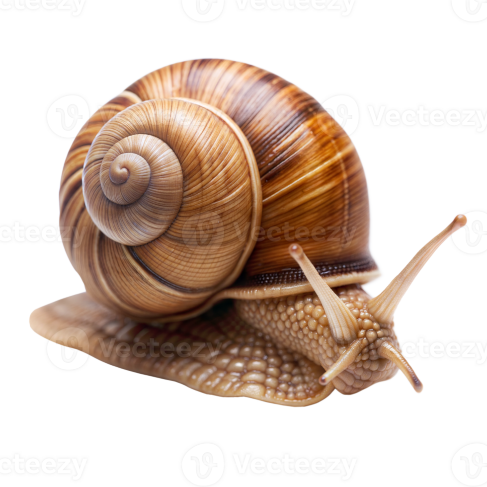 Detailed Close-Up of a Brown Garden Snail Crawling With Transparent Background png