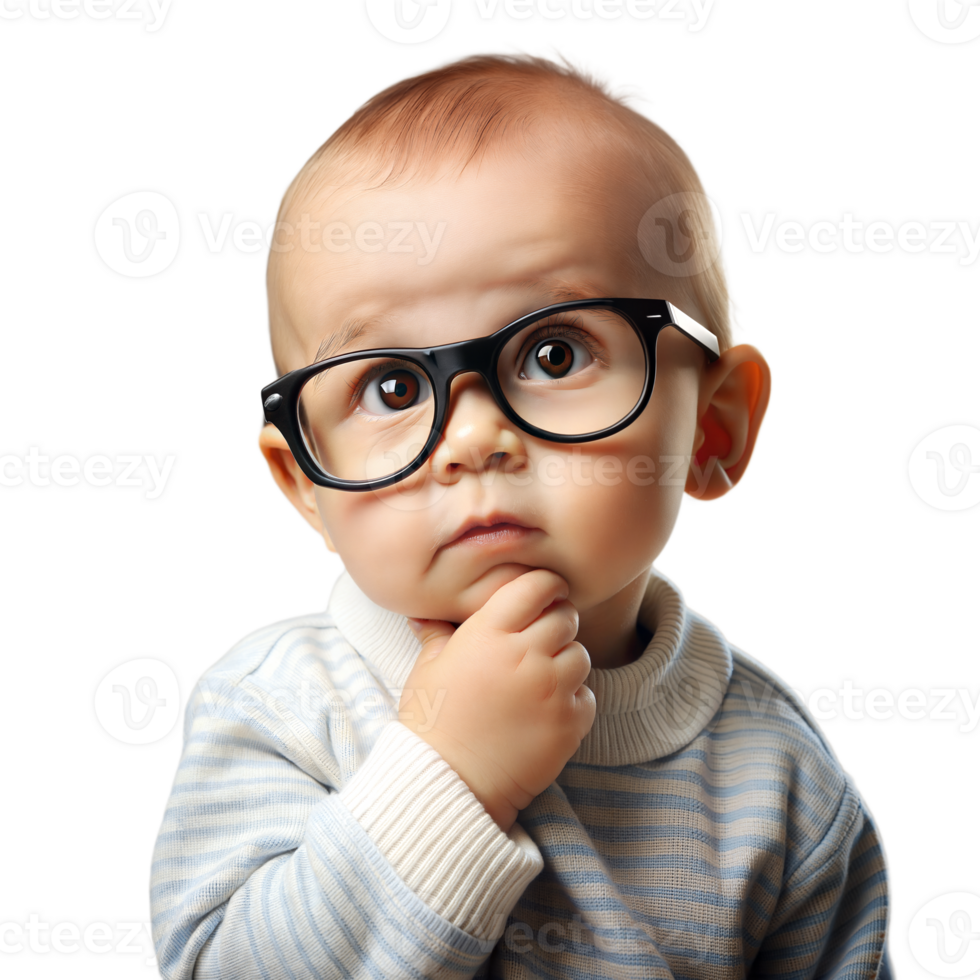 Curious Toddler With Glasses Pondering Over Something Against Transparent Background png