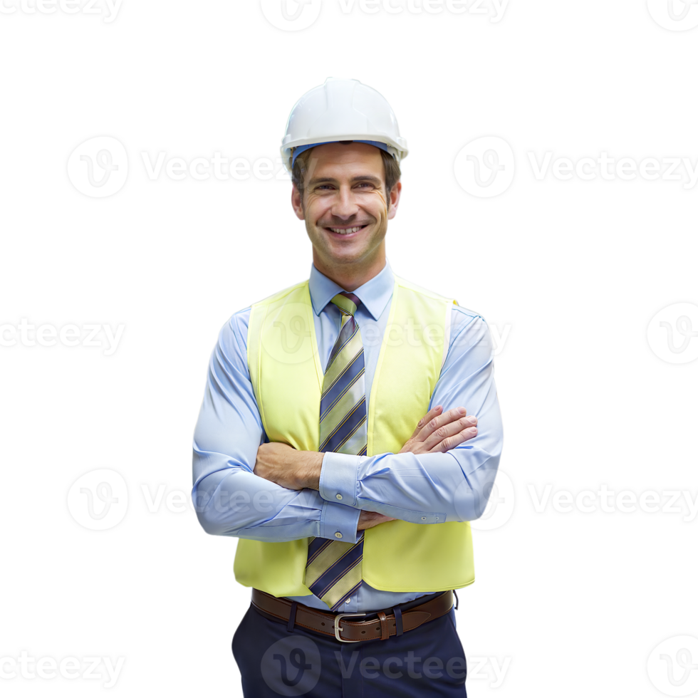 Smiling Construction Worker in Safety Gear Ready for Work on Transparent Background png