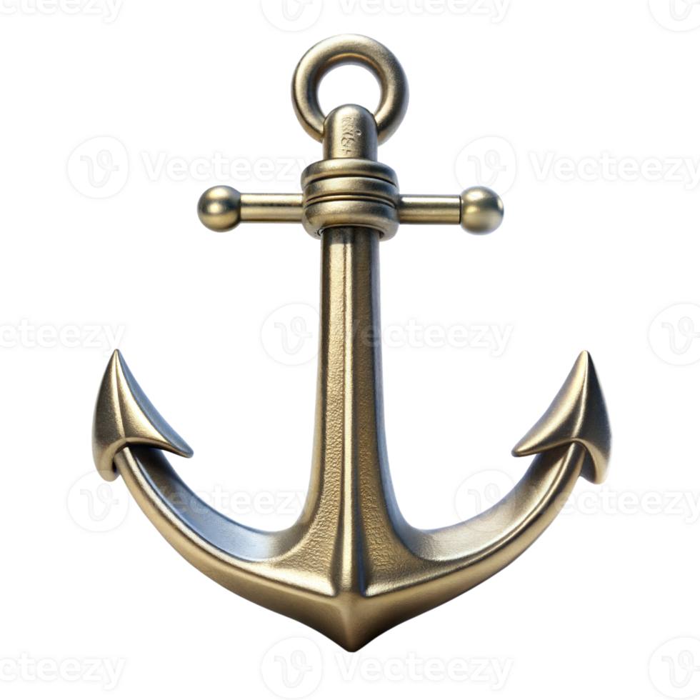 Classic Bronze Anchor With Shackle and Flukes on Transparent Background png