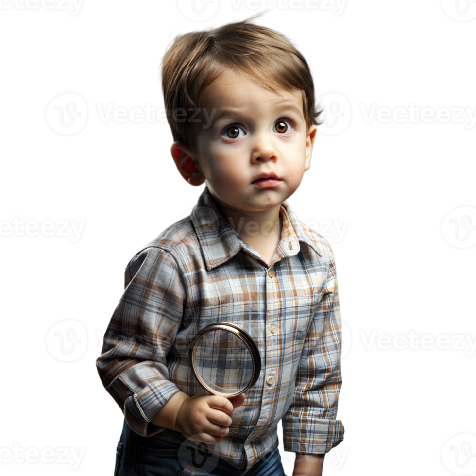 Curious Toddler Holding Magnifying Glass With a Transparent Background png