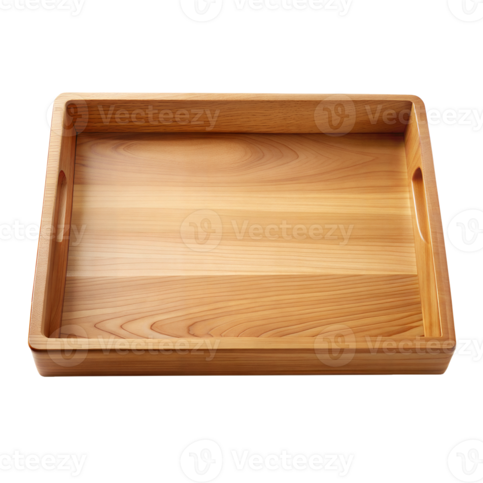Wooden Serving Tray With Raised Edges and Transparent Background png