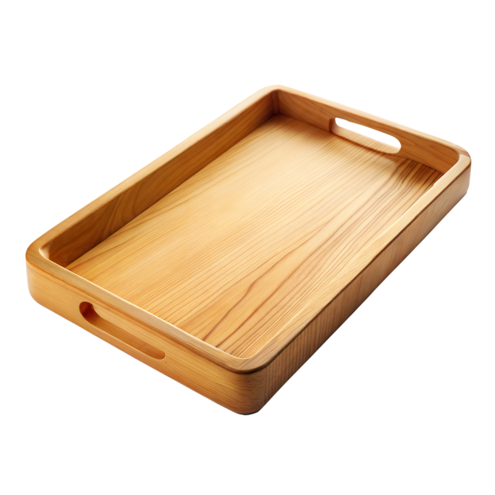 Wooden Rectangular Serving Tray With Cutout Handles on a Transparent Background png