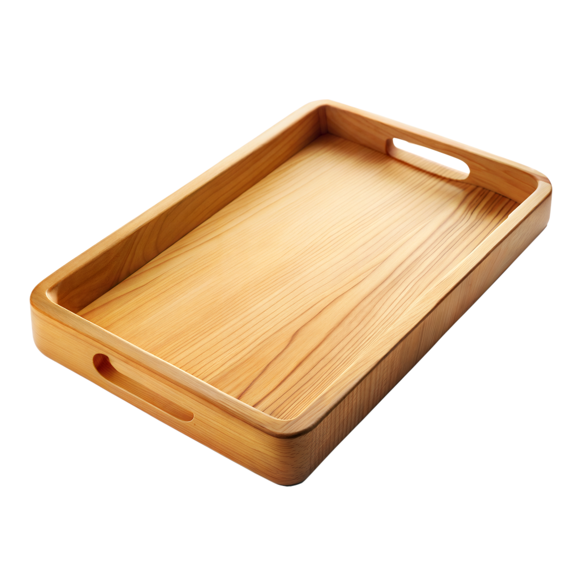 Wooden Rectangular Serving Tray With Cutout Handles on a Transparent