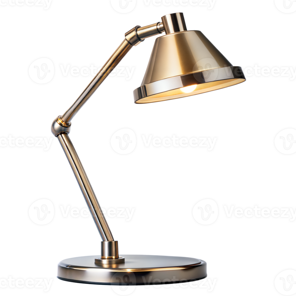 Adjustable Brass Desk Lamp With Articulating Arm on Transparent Background png