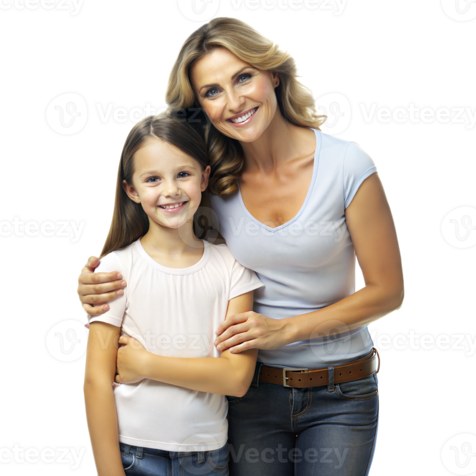 Warm Embrace Between Smiling Mother and Daughter Posing Together on transparent background png