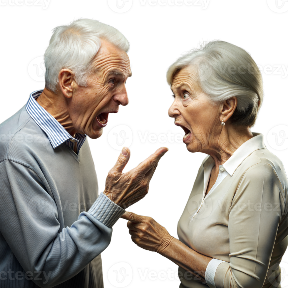 Shocked Elderly Couple Engaging in a Lively Argument Against a Transparent Background png