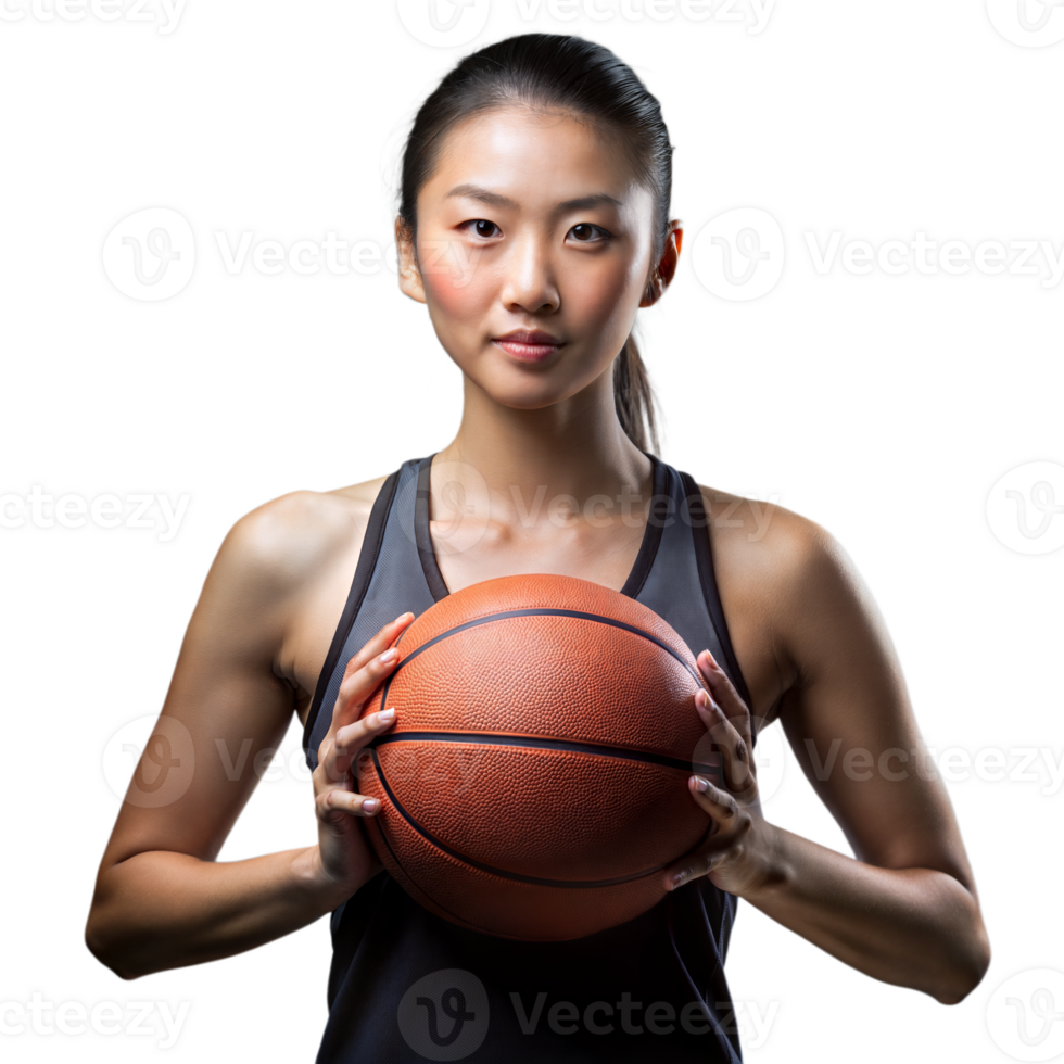 Confident Female Basketball Player Holding Ball on Transparent Background png