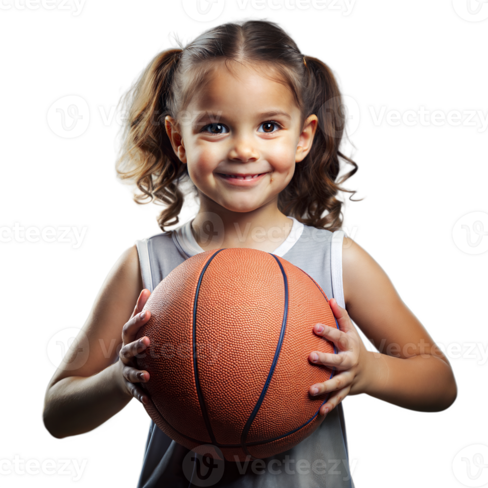 Young Girl Holding a Basketball With a Confident Smile on a Transparent Background png