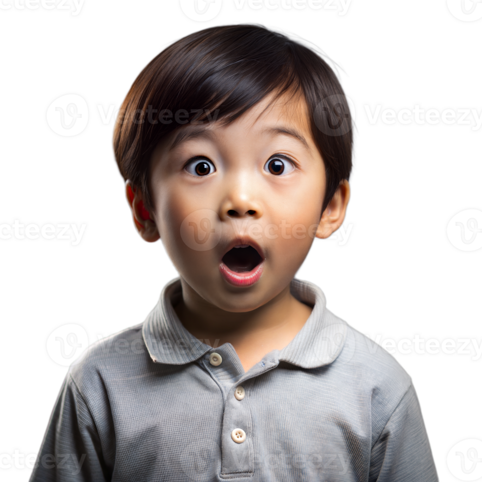 Surprised Young Boy With Wide Eyes and Open Mouth on Transparent Background png