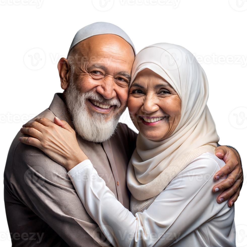 Elderly Couple Embracing Each Other With Smiles Against Transparent Background png