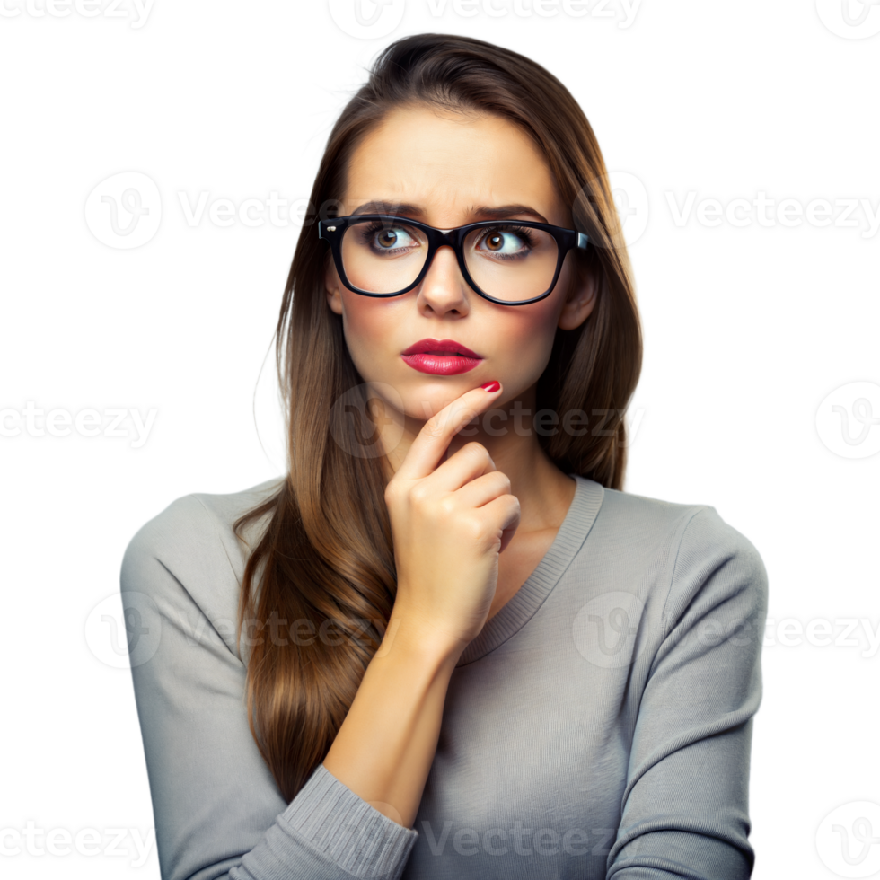 Thoughtful Young Woman With Glasses Posing on a Transparent Background png