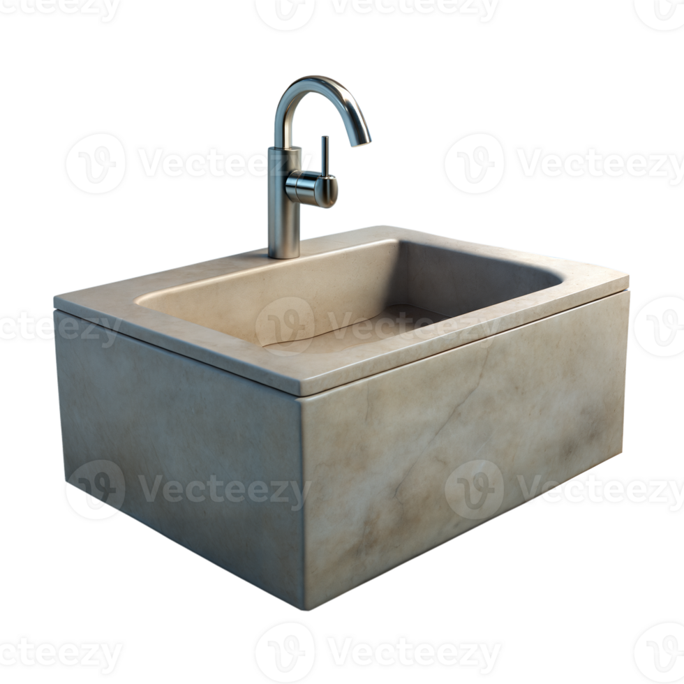 Modern Kitchen Sink With Stainless Steel Faucet on a Transparent Background png