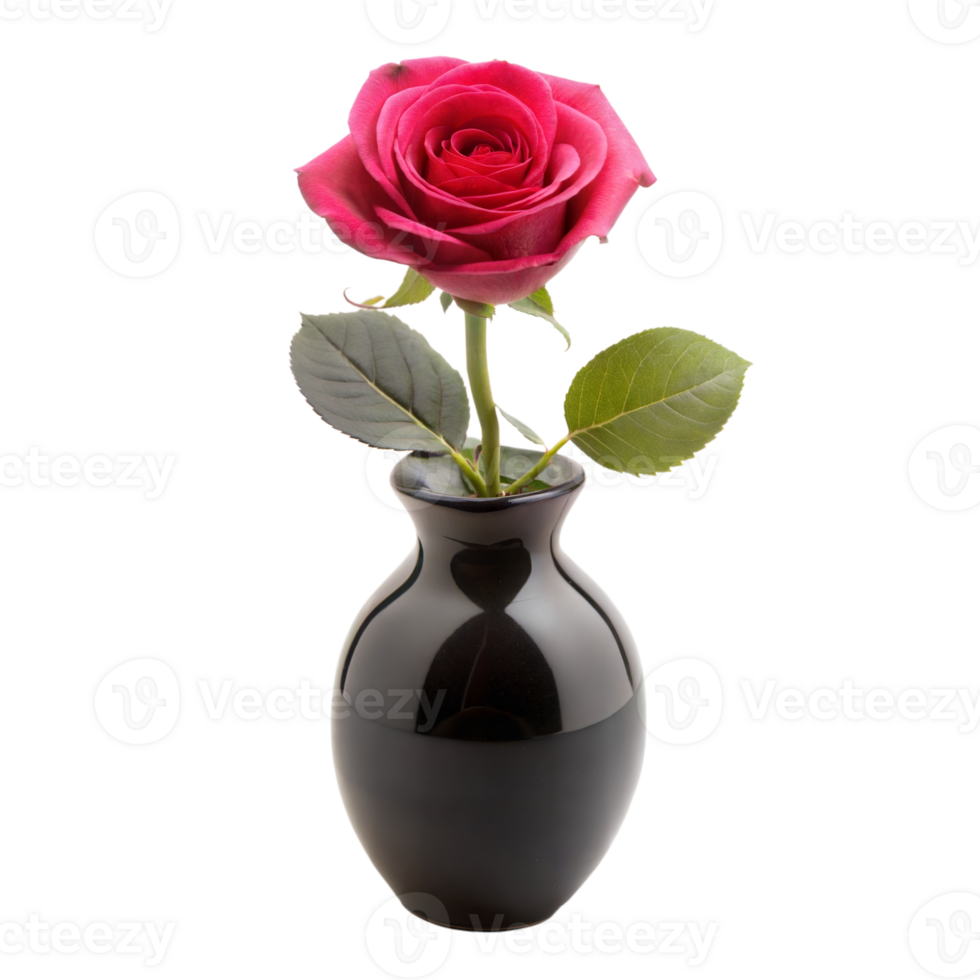 Célibataire rouge Rose dans une noir vase avec une transparent Contexte png