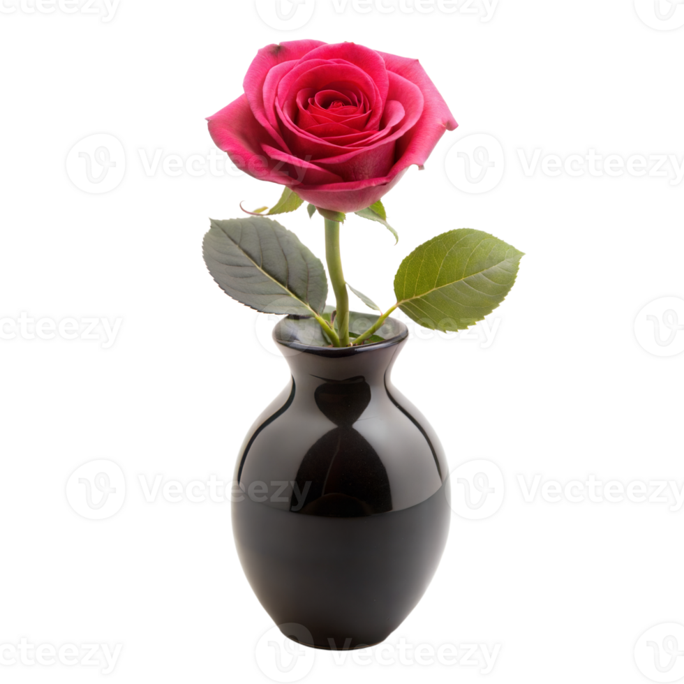 Single Red Rose in a Black Vase With a Transparent Background png