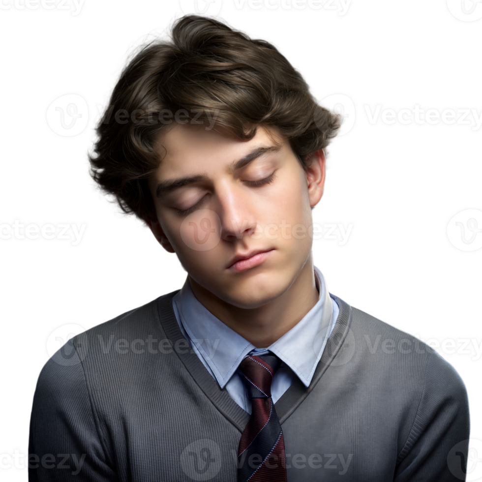 Young Man With Closed Eyes Leaning His Head to the Side on Transparent Background png