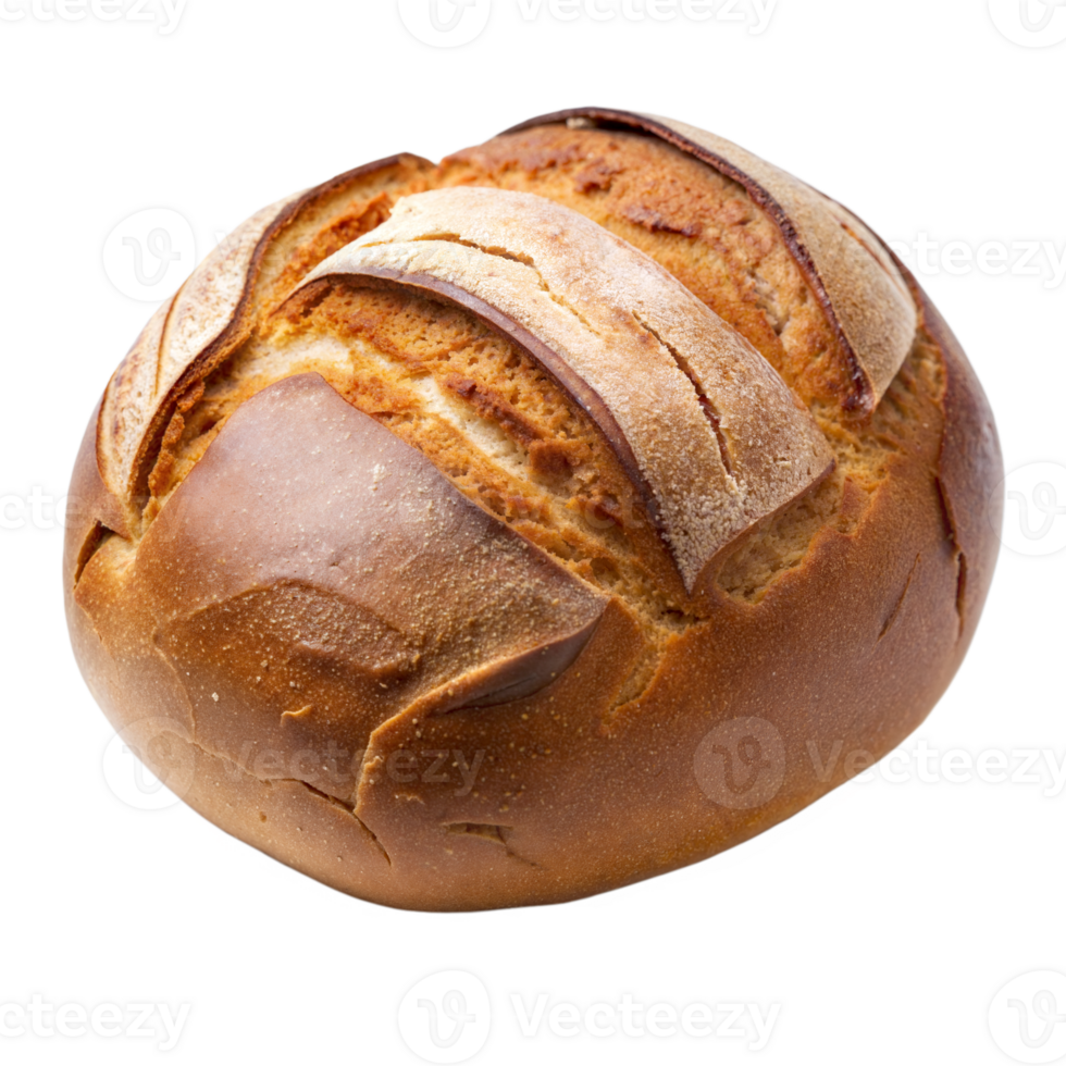 Freshly Baked Round Sourdough Bread With Golden Crust on Transparent Background png