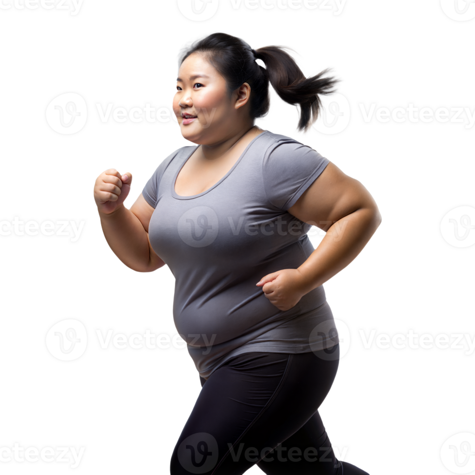 Determined Woman Jogging in Studio Setting With Transparent Background png