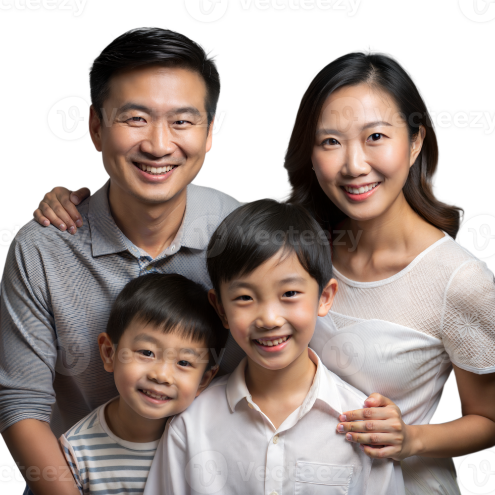 Smiling Family of Four Posing Together With Transparent Background png