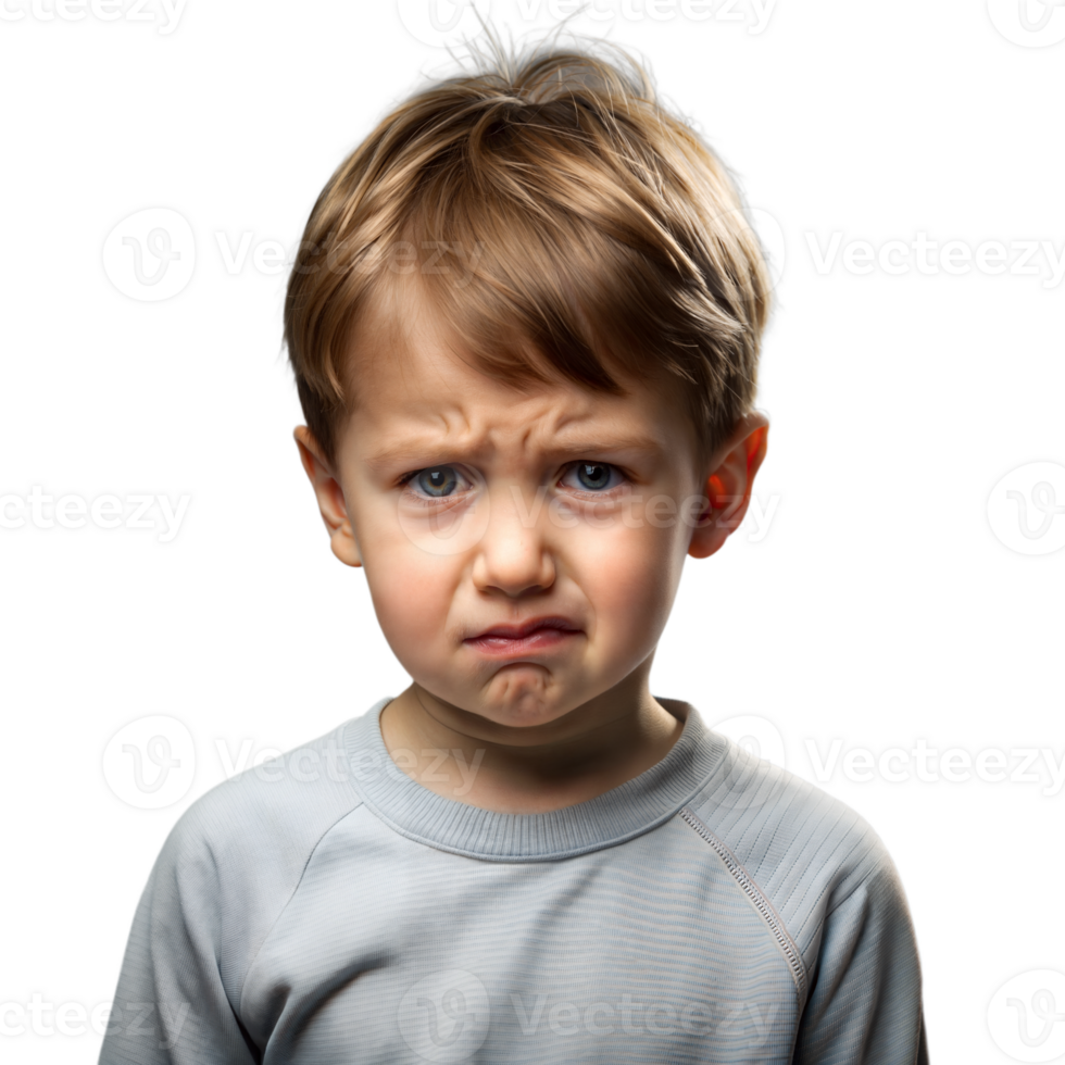 Portrait of a Confused Young Boy With a Furrowed Brow and Transparent Background png