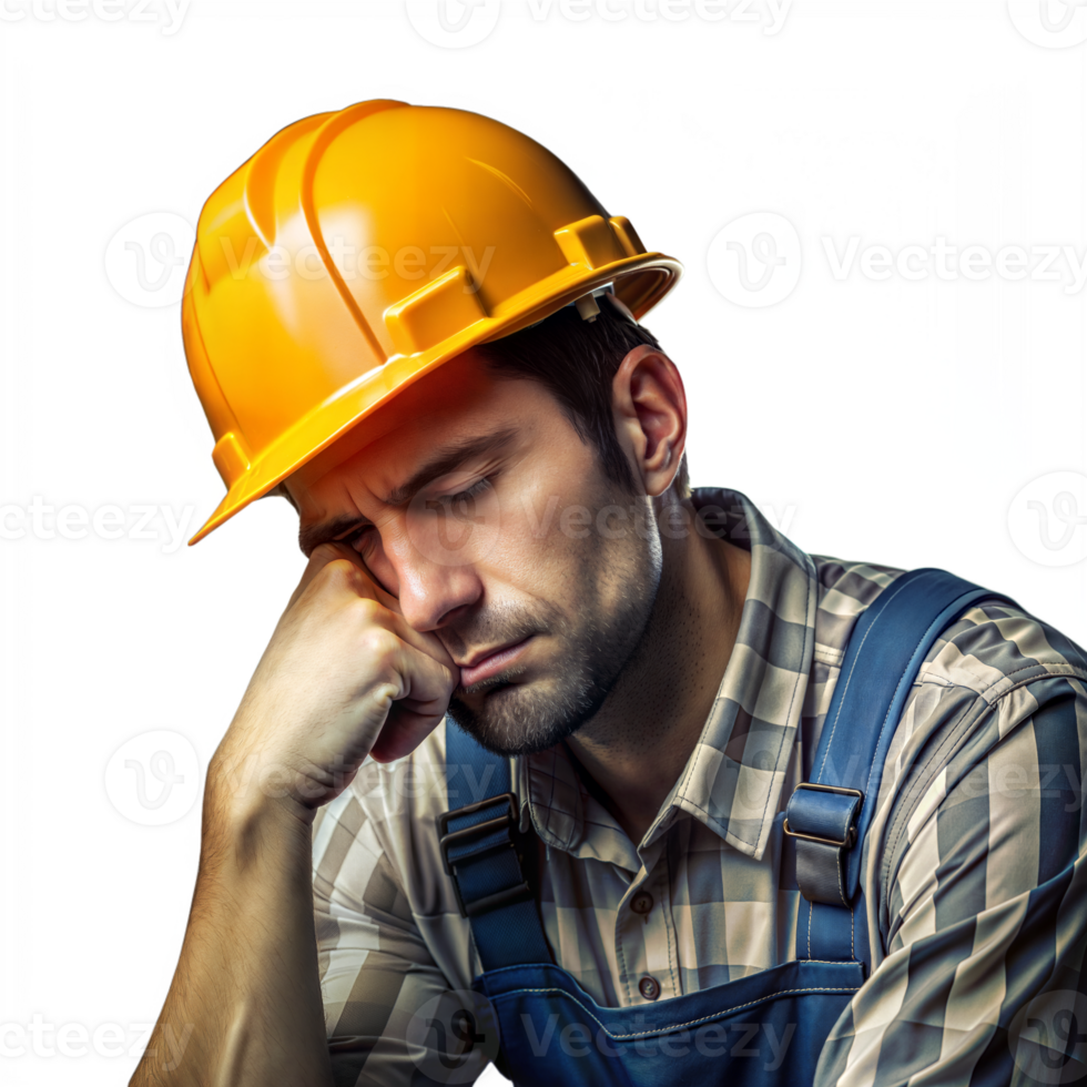 Tired Construction Worker Taking a Break During a Busy Workday on Transparent Background png