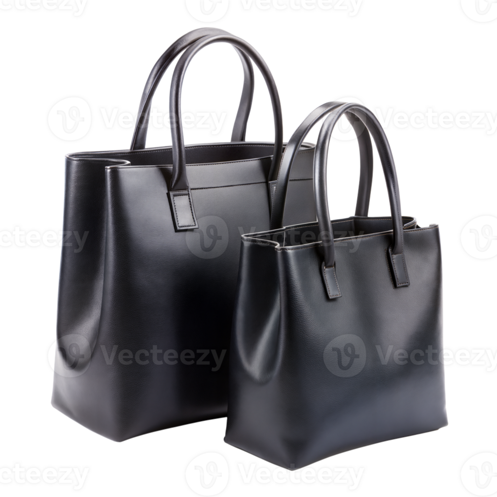 Elegant Black Leather Tote Bags Displayed Against a Transparent Background png