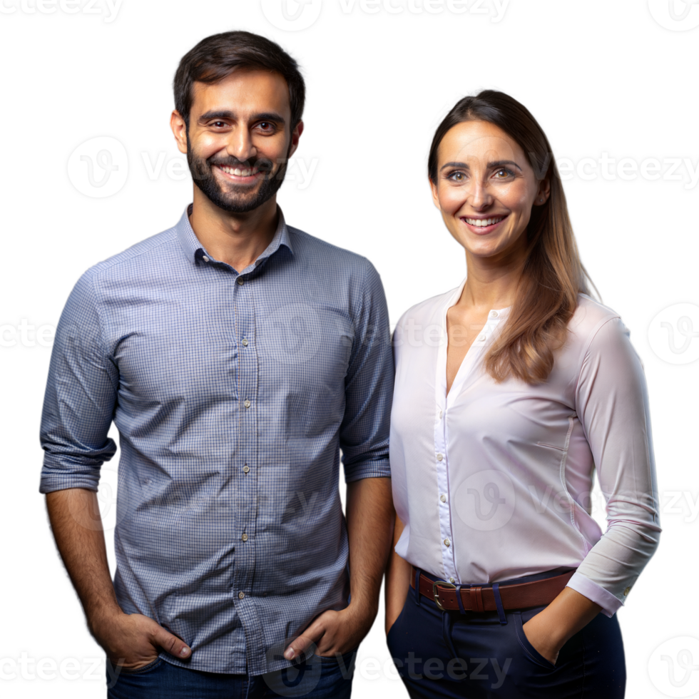 Smiling Professional Man and Woman Standing Side by Side Against a Transparent Background png