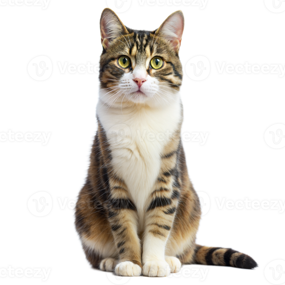 Attentive Domestic Tabby Cat Sitting With a Transparent Background png