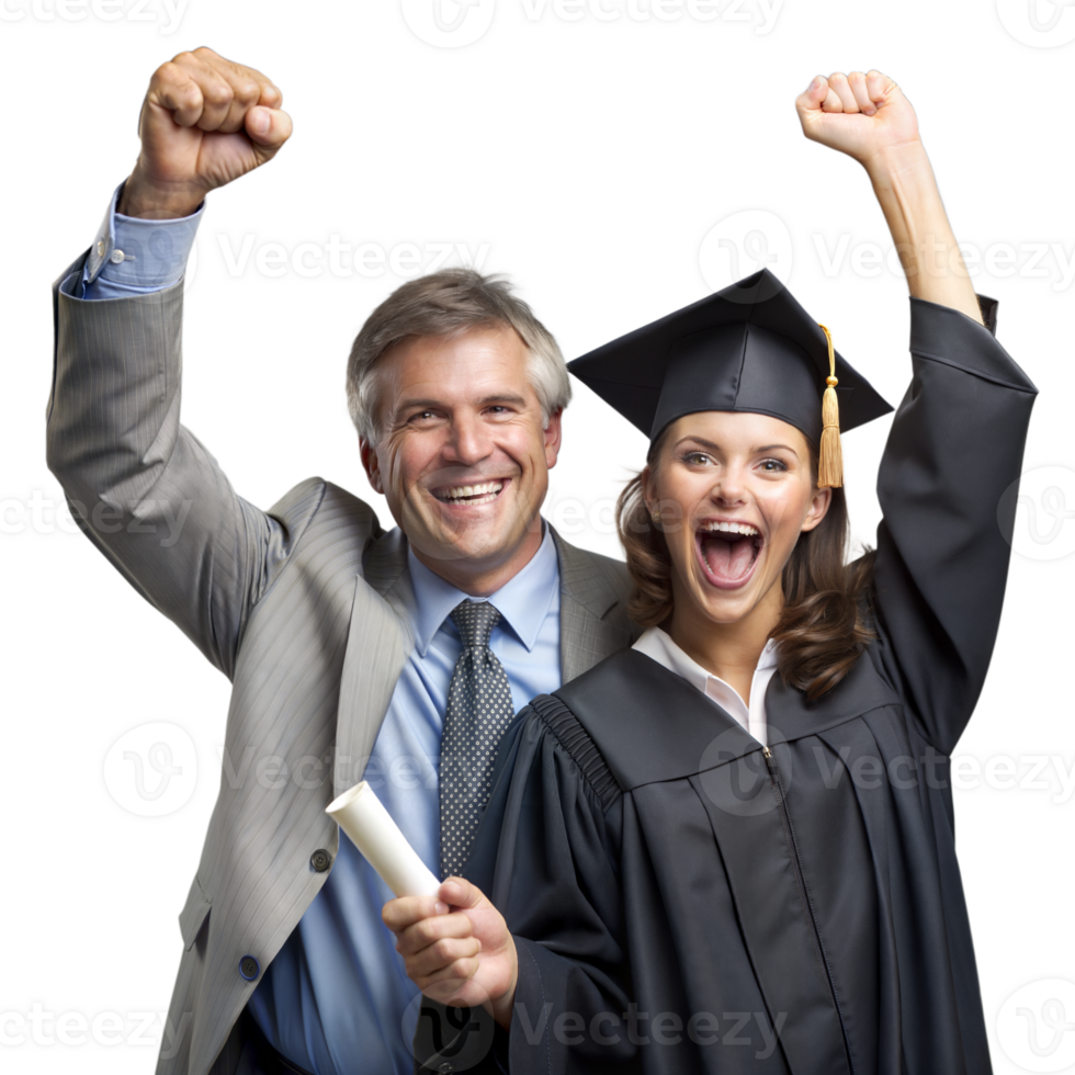 Proud Father Celebrating Daughter's Graduation Day with Cheers and Smile on Transparent Background png