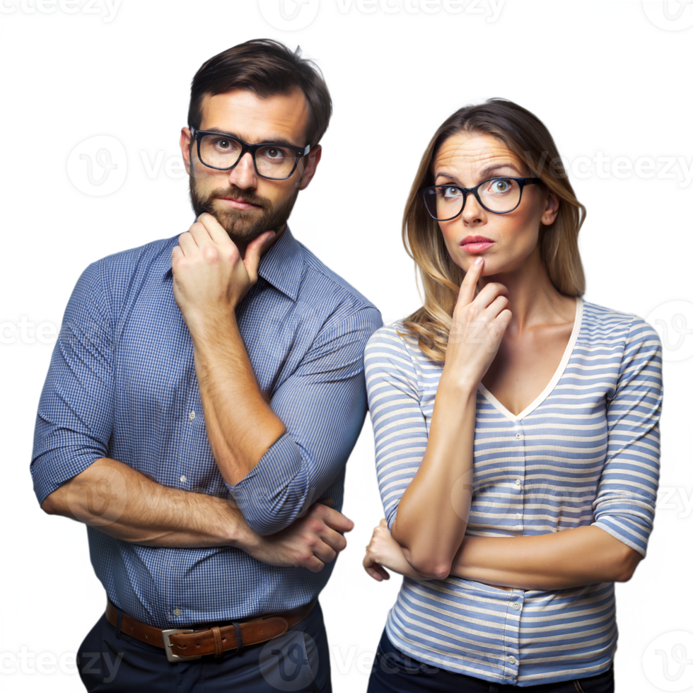 Pensive Man and Woman Posing With Curious Expressions on Transparent Background png