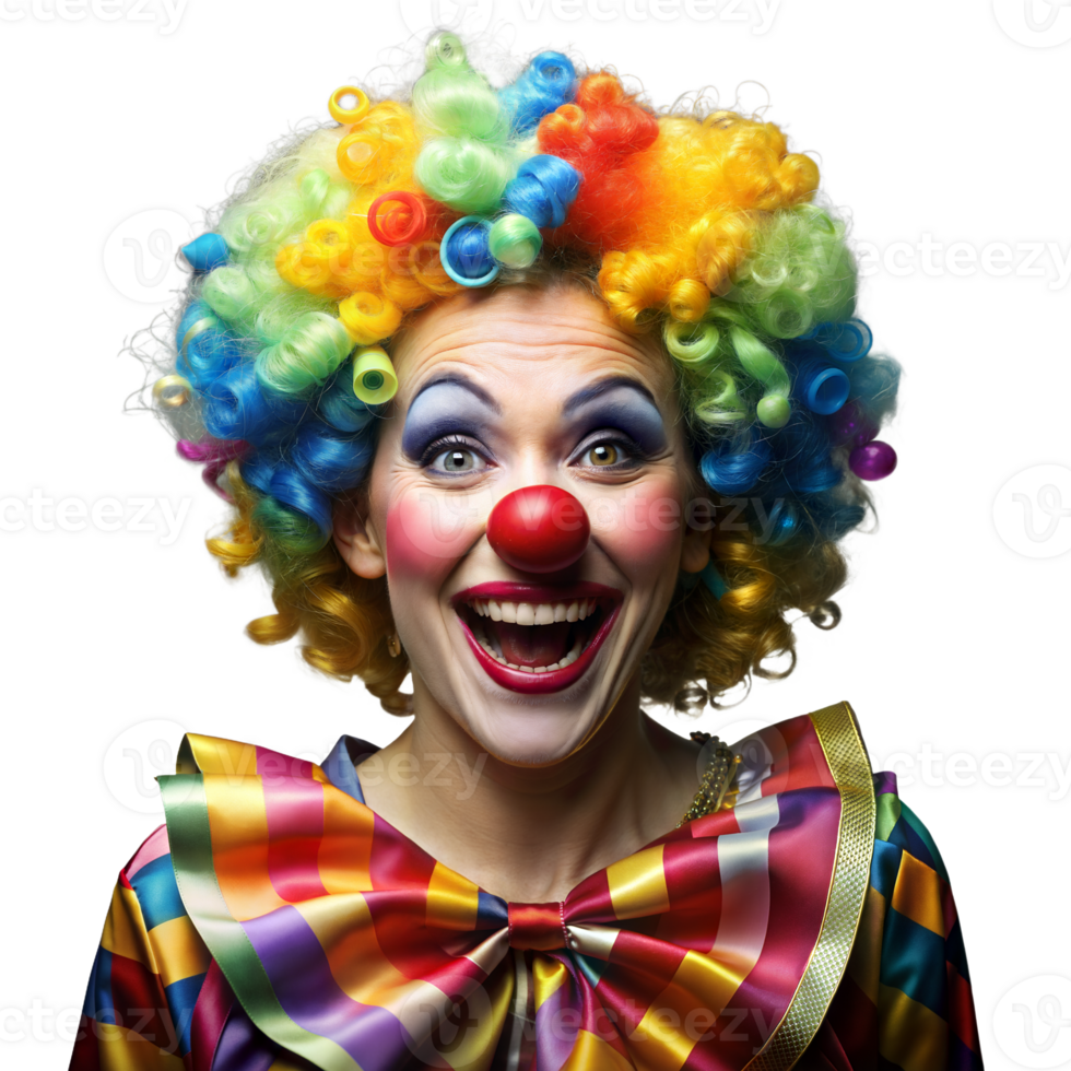 Colorful Clown With Vibrant Wig and Makeup Smiling Against a Transparent Background png