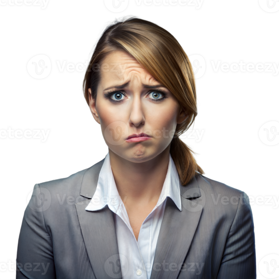 Worried Businesswoman Expressing Concern in Professional Attire Against a Transparent Background png