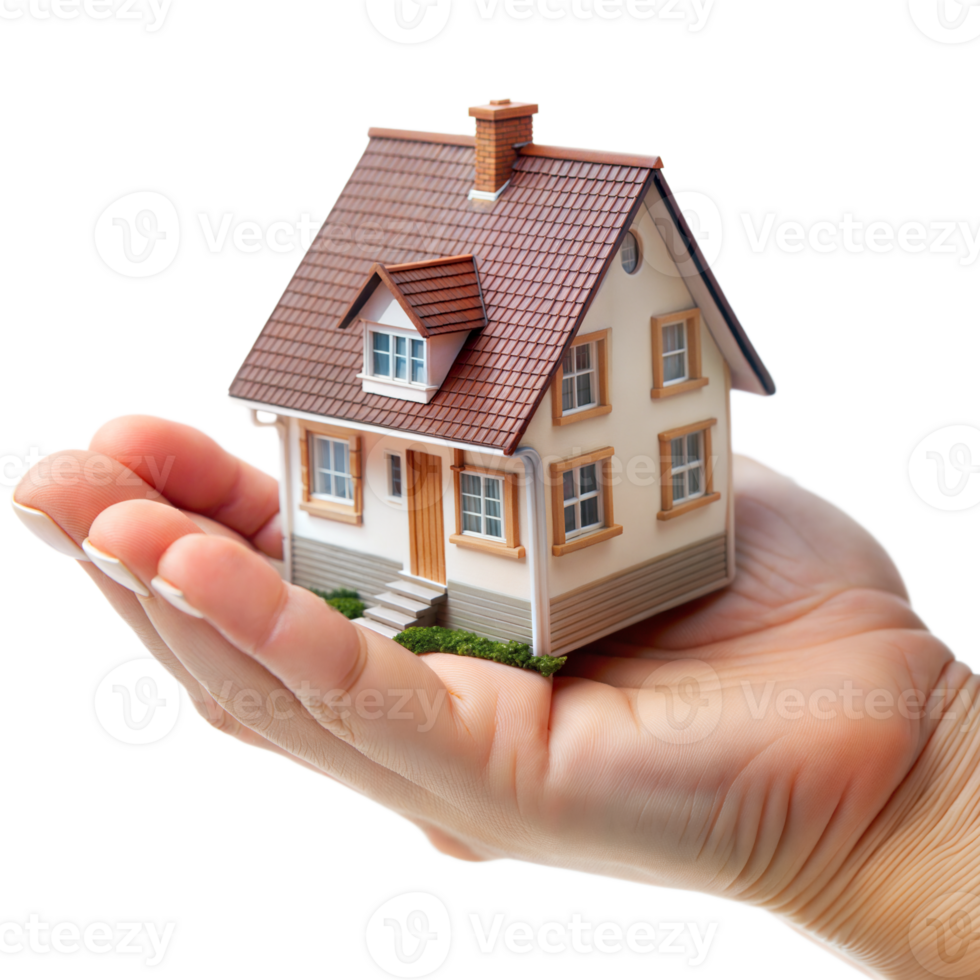 Hand Holding a Small Model House With a Transparent Background png