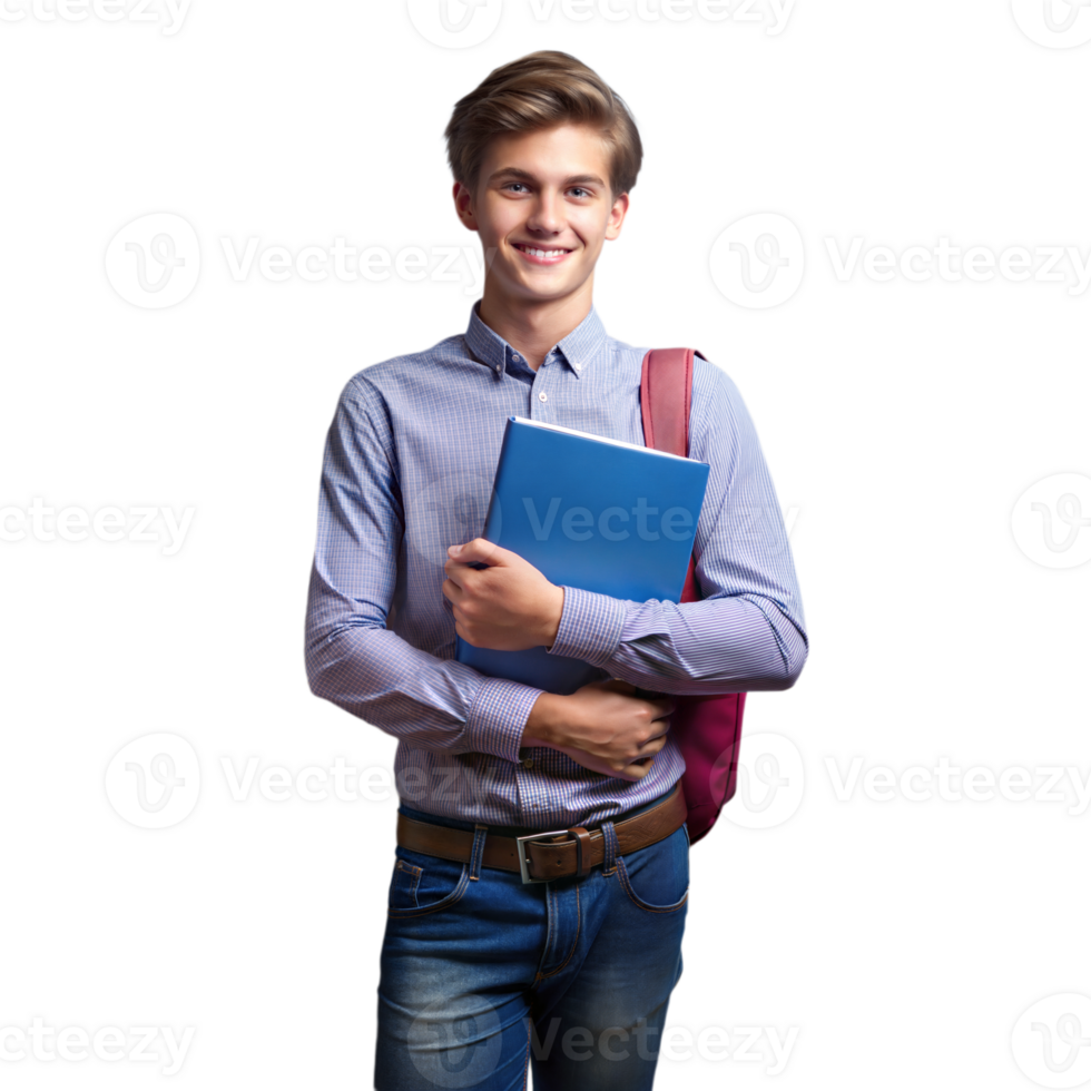 Smiling Young Student Holding Books With Backpack on Transparent Background png
