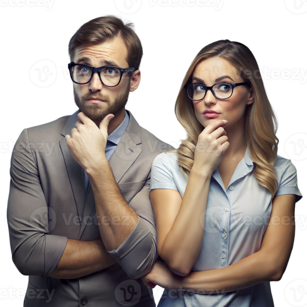 Thoughtful Professional Man and Woman With Glasses on Transparent Background png