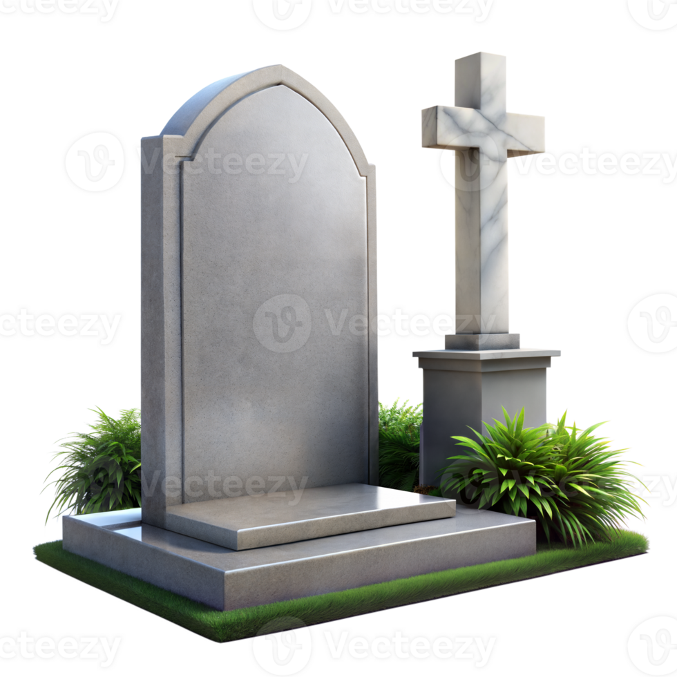 Realistic Tombstone and Cross Monument on a Transparent Background png