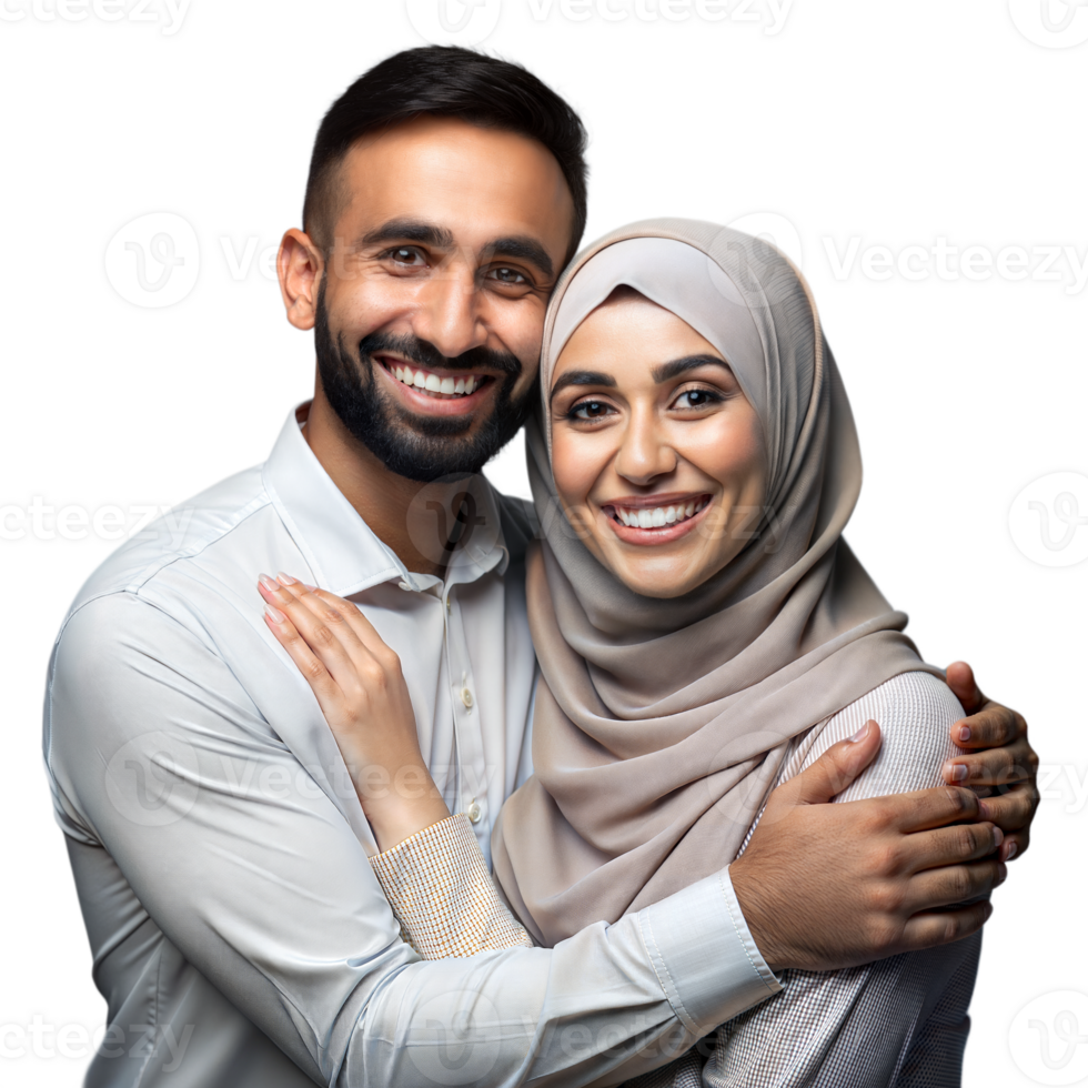 Smiling Couple Embracing Tightly, Man and Woman in Casual Attire, Studio Shot With Transparent Background png