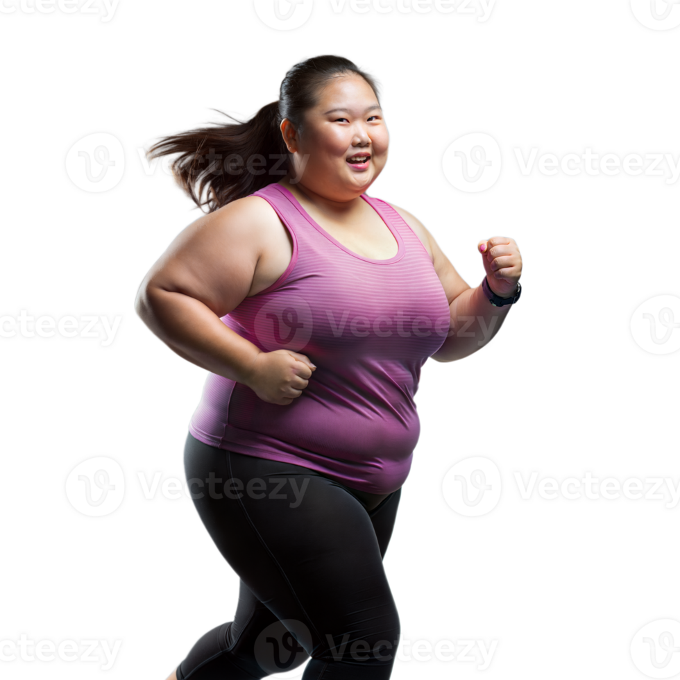 Joyful Plus-Size Woman in Athletic Wear Running on a Transparent Background png