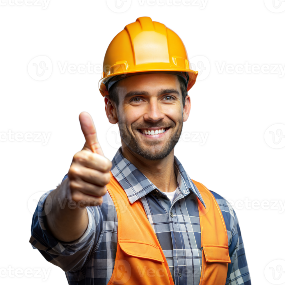 Smiling Construction Worker Giving a Thumbs-Up in Safety Gear With Transparent Background png