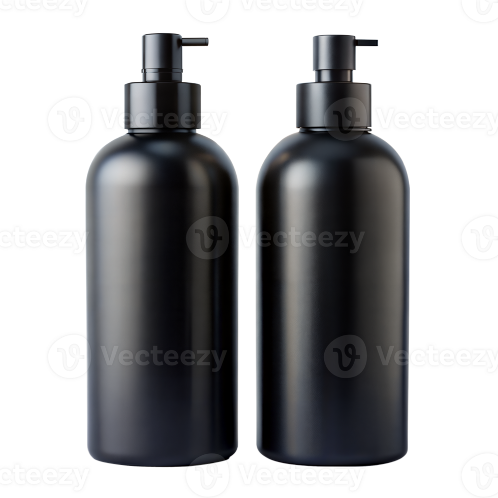 Two Black Pump Dispenser Bottles Isolated on a Transparent Background png