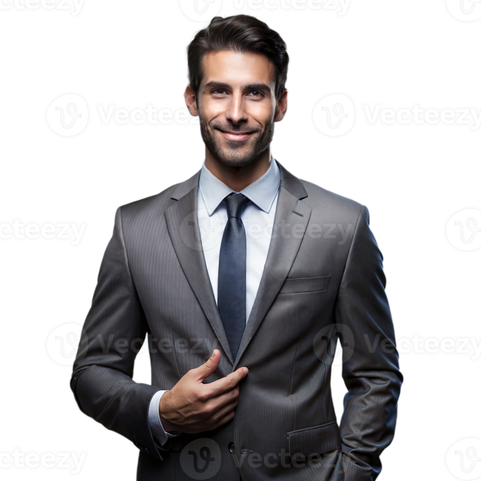 Confident Businessman in Gray Suit Posing with Hand in Pocket on Transparent Background png