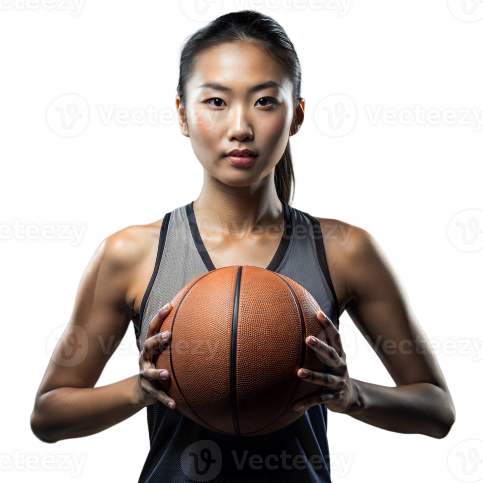 Confident Female Athlete Holding Basketball With Transparent Background png